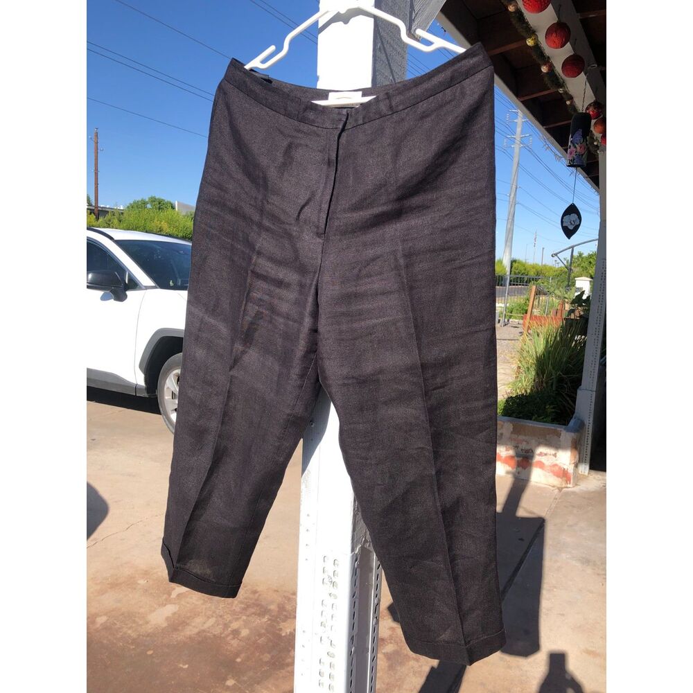Vtg Talbots Petites Brown Irish Linen Cropped Pants Lined Tailored Women Size 14